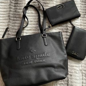 Kate Spade Bundle - black tote bag/passport wallet/leather agenda